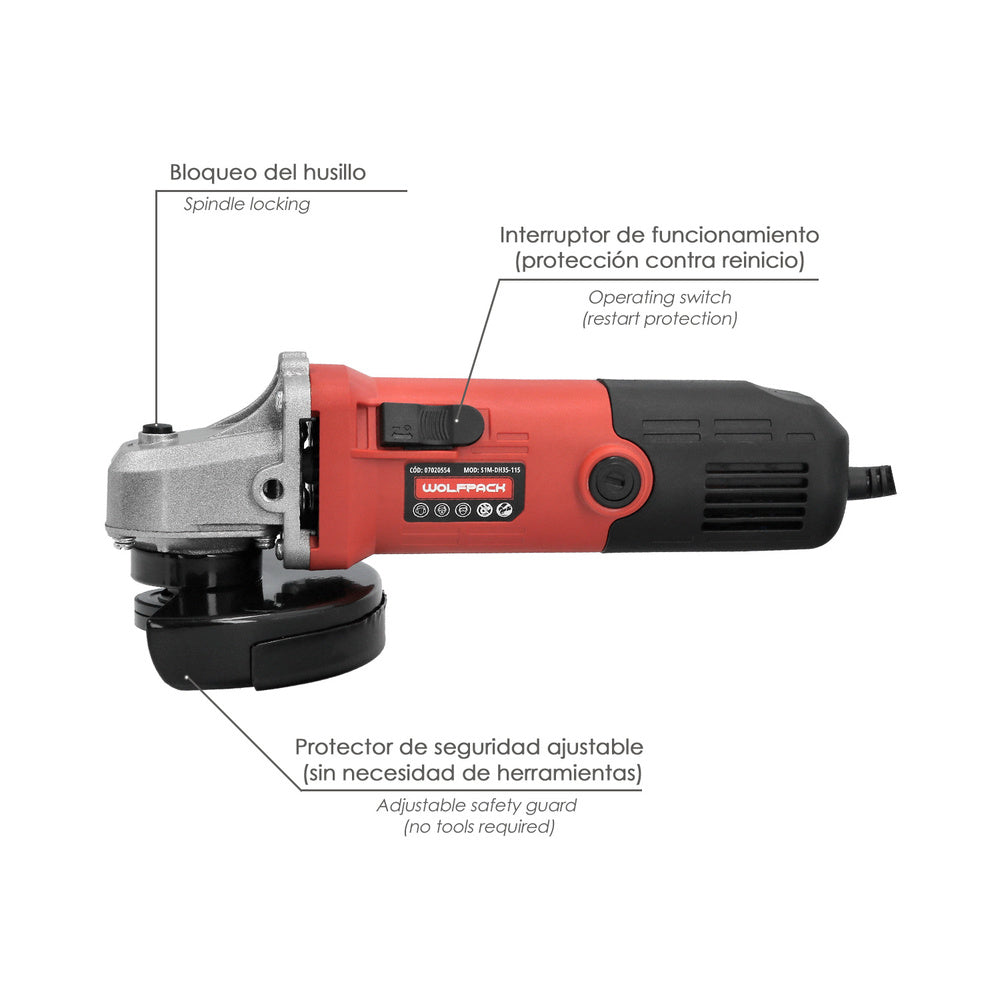 Amoladora 500 Watt. Ø 115 mm. 12.000 R.P.M.