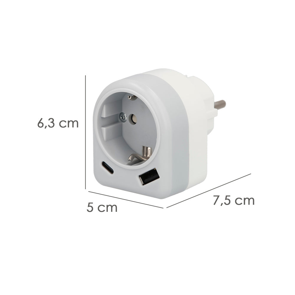 Adaptador / Enchufe Schuko Con 2 Tomas, USB A y USB C
