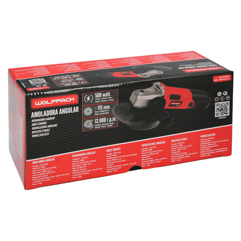 Amoladora 500 Watt. Ø 115 mm. 12.000 R.P.M.