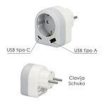 Adaptador / Enchufe Schuko Con 2 Tomas, USB A y USB C