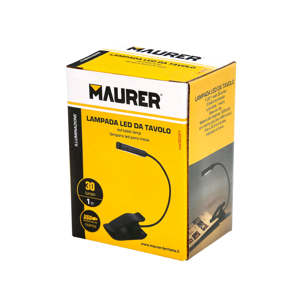 Linterna LED De Mesa / Lectura Bateria Recargable (1.000 mAh) 30 Lumenes Con Clip, 3 Tonos De Luz y 3 Niveles De Luminosidad