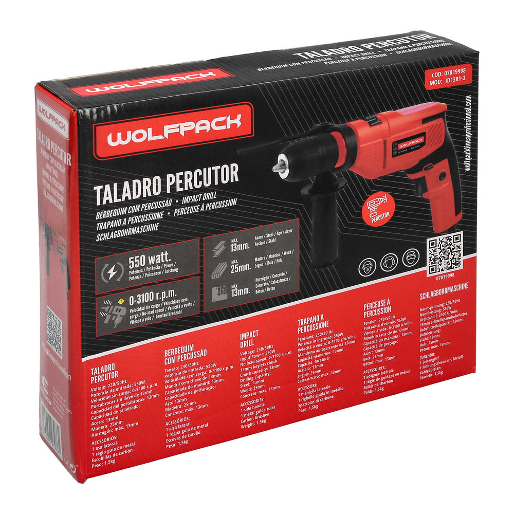 Taladro Percutor 1050 Watt. Con Variador de Velocidad. Incluye Maletín, Empuñadura y Guia Metalica.