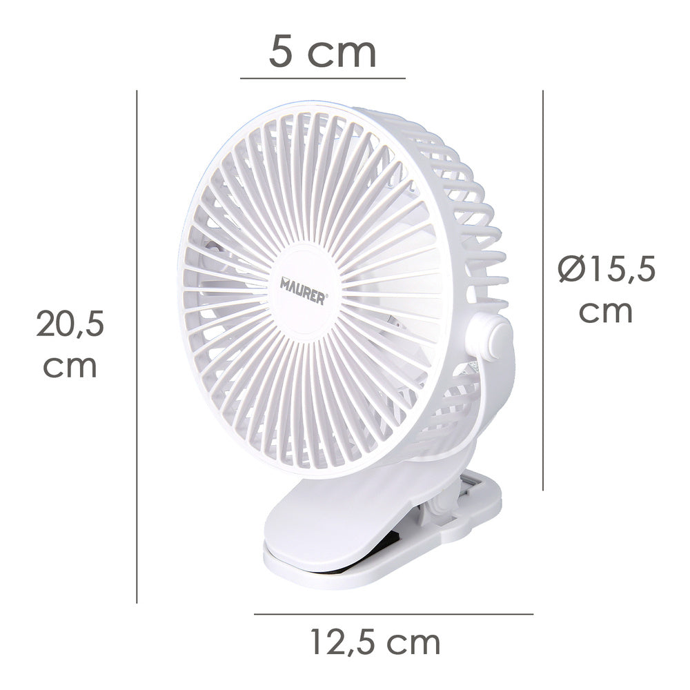 Ventilador Recargable con Clip 15 cm · 2400 mAh